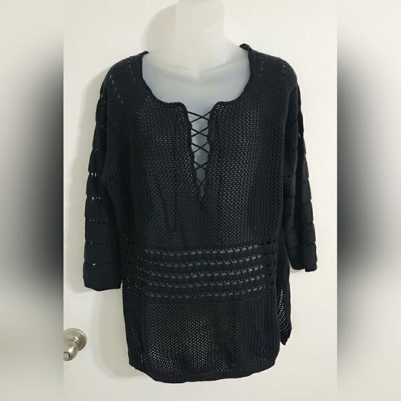 Cotton by Autumn Cashmere Hand crochet  sweater Sz M - Picture 9 of 10